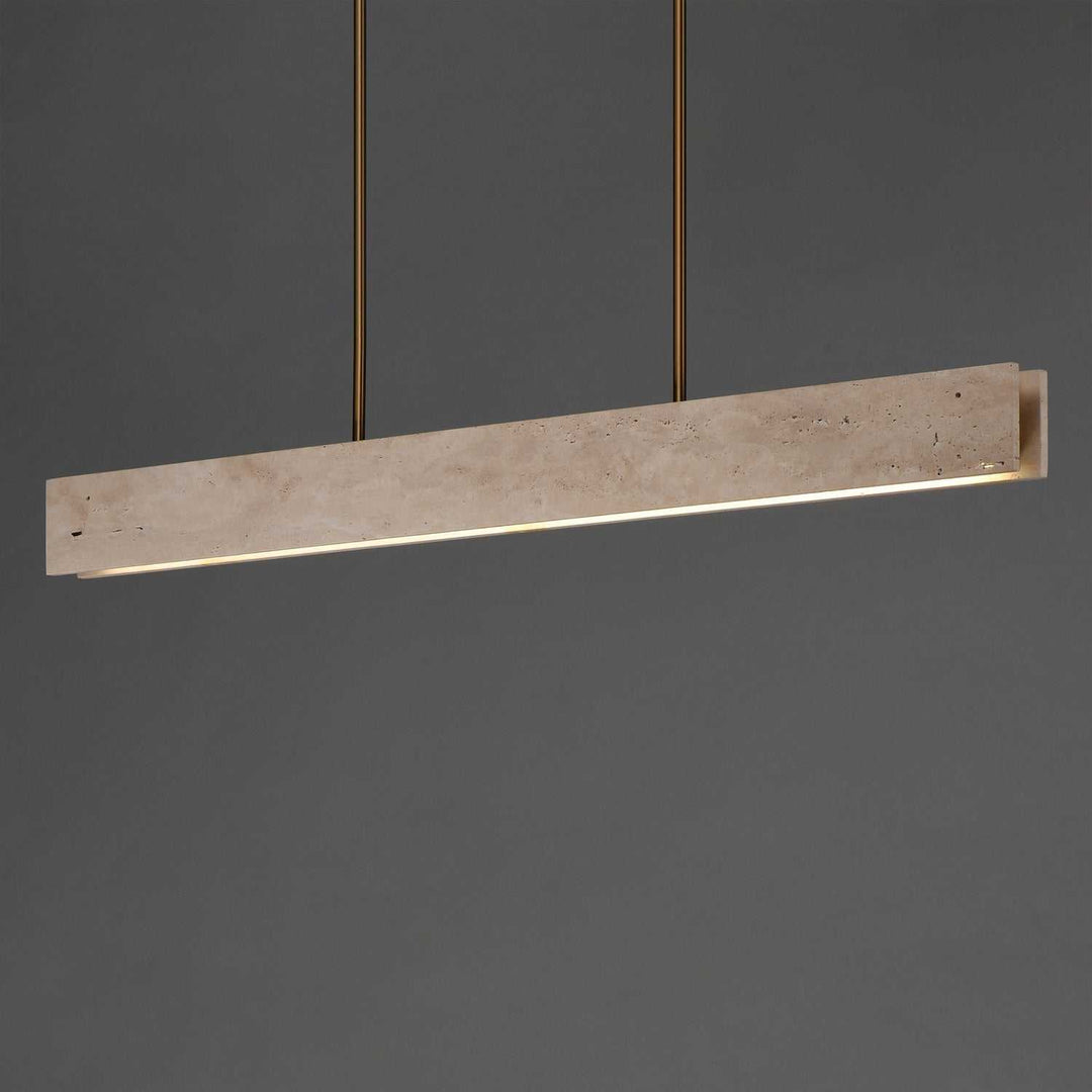 Lintel LED Linear Pendant in Travertine / Natural Aged Brass ET2