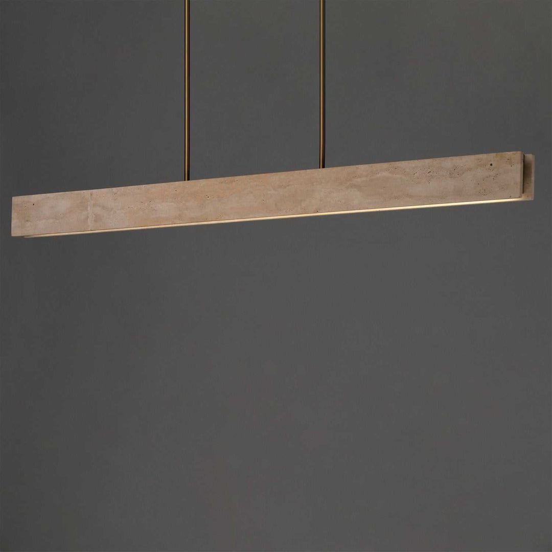 Lintel LED Linear Pendant in Travertine / Natural Aged Brass ET2