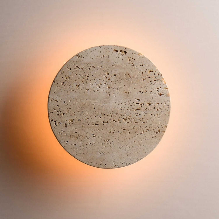 ET2 - E14351-TVANB - LED Wall Sconce - Discus - Travertine / Antique Bronze