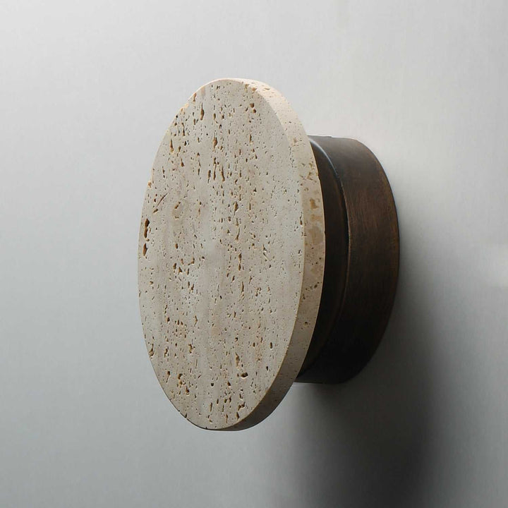 ET2 - E14351-TVANB - LED Wall Sconce - Discus - Travertine / Antique Bronze