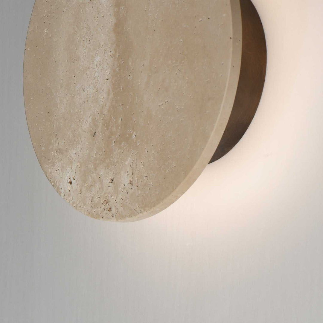 ET2 - E14352-TVANB - LED Wall Sconce - Discus - Travertine / Antique Bronze