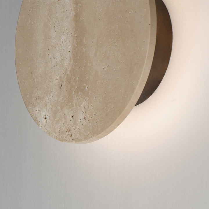 ET2 - E14352-TVANB - LED Wall Sconce - Discus - Travertine / Antique Bronze