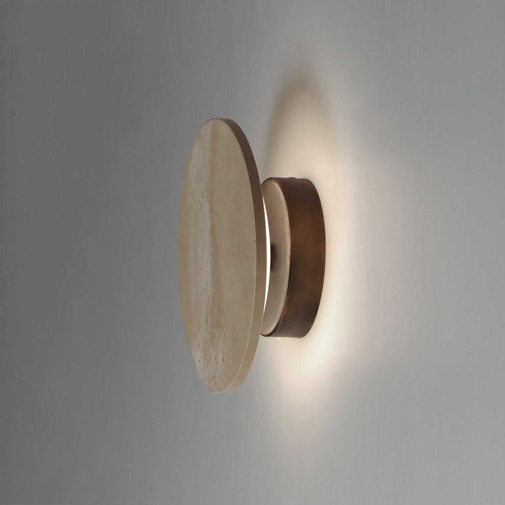ET2 - E14352-TVANB - LED Wall Sconce - Discus - Travertine / Antique Bronze