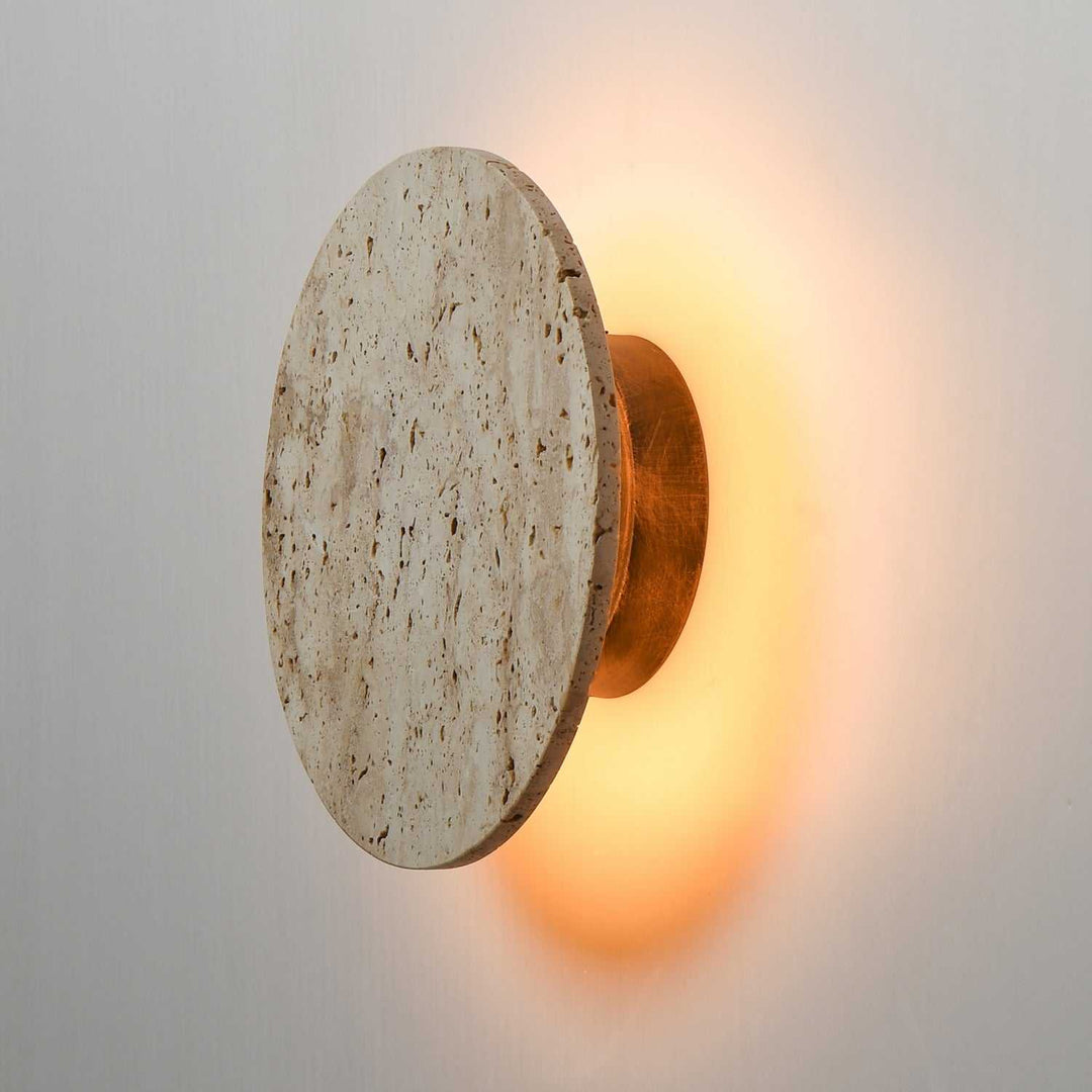 ET2 - E14353-TVANB - LED Wall Sconce - Discus - Travertine / Antique Bronze