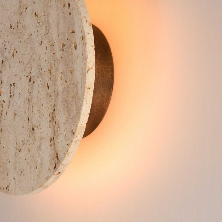 ET2 - E14353-TVANB - LED Wall Sconce - Discus - Travertine / Antique Bronze